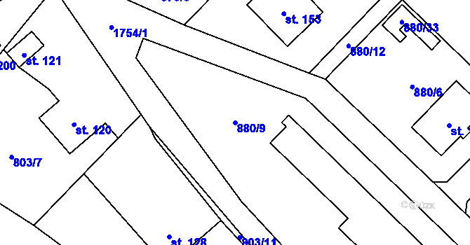 Parcela st. 880/9 v KÚ Nížkov, Katastrální mapa