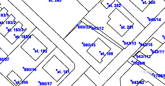 Parcela st. 880/15 v KÚ Nížkov, Katastrální mapa
