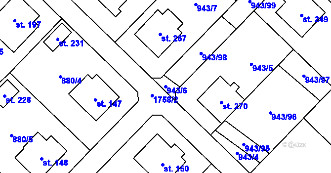 Parcela st. 943/6 v KÚ Nížkov, Katastrální mapa