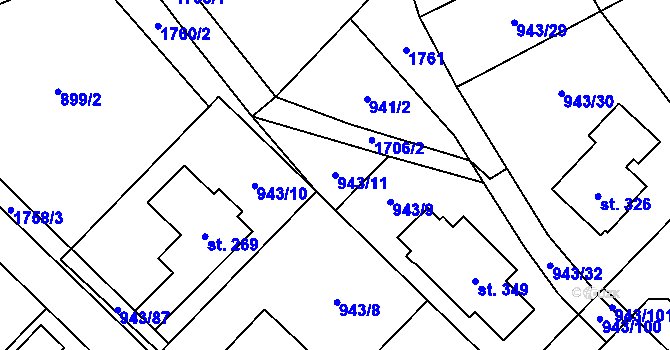 Parcela st. 943/11 v KÚ Nížkov, Katastrální mapa