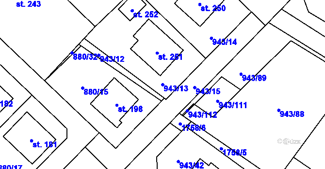 Parcela st. 943/13 v KÚ Nížkov, Katastrální mapa