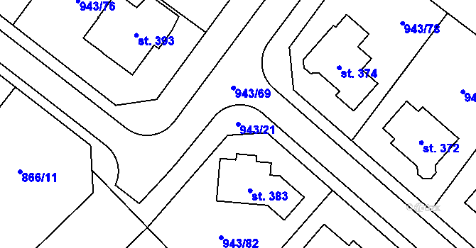 Parcela st. 943/21 v KÚ Nížkov, Katastrální mapa