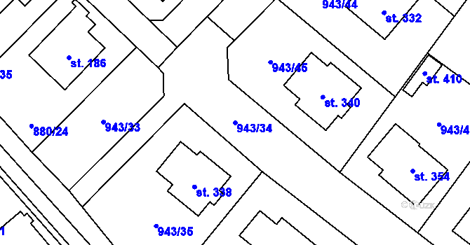 Parcela st. 943/34 v KÚ Nížkov, Katastrální mapa