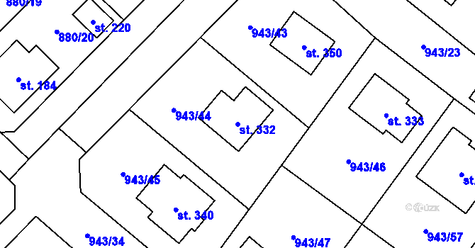 Parcela st. 332 v KÚ Nížkov, Katastrální mapa