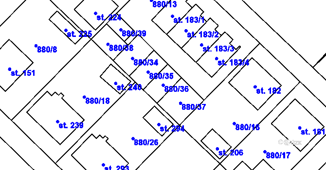 Parcela st. 880/36 v KÚ Nížkov, Katastrální mapa