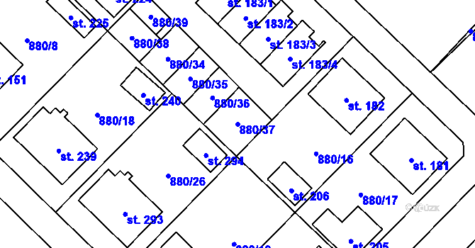 Parcela st. 880/37 v KÚ Nížkov, Katastrální mapa
