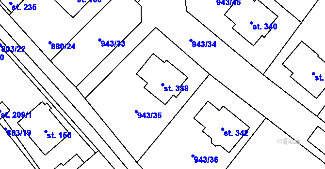Parcela st. 338 v KÚ Nížkov, Katastrální mapa