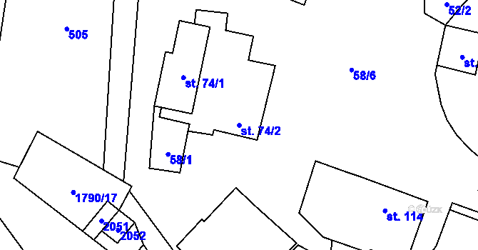 Parcela st. 74/2 v KÚ Nížkov, Katastrální mapa