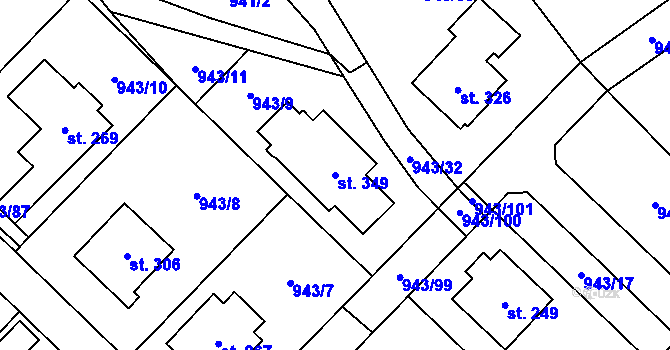 Parcela st. 349 v KÚ Nížkov, Katastrální mapa