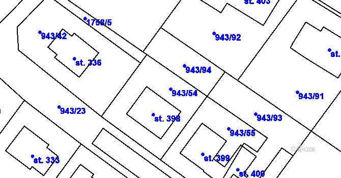 Parcela st. 943/54 v KÚ Nížkov, Katastrální mapa