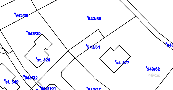 Parcela st. 943/61 v KÚ Nížkov, Katastrální mapa