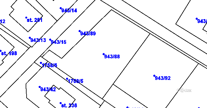 Parcela st. 943/88 v KÚ Nížkov, Katastrální mapa