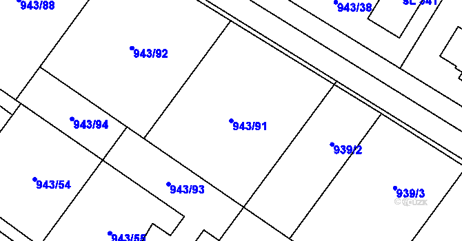 Parcela st. 943/91 v KÚ Nížkov, Katastrální mapa