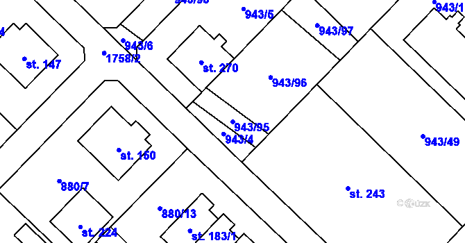 Parcela st. 943/95 v KÚ Nížkov, Katastrální mapa