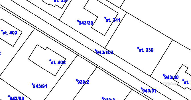 Parcela st. 943/103 v KÚ Nížkov, Katastrální mapa