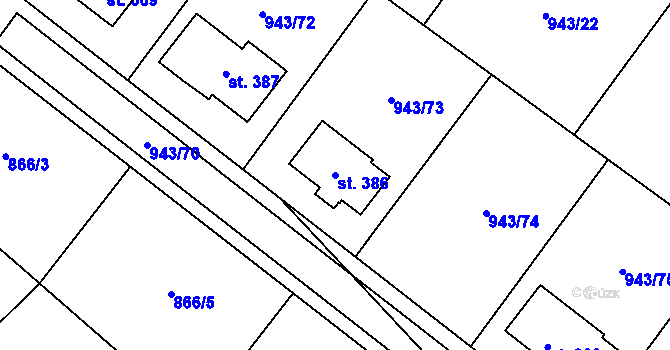 Parcela st. 386 v KÚ Nížkov, Katastrální mapa