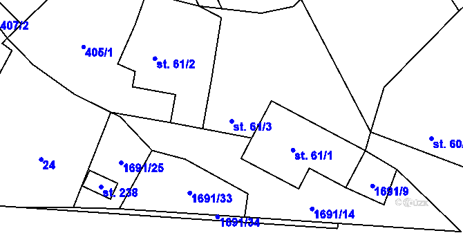 Parcela st. 61/3 v KÚ Nížkov, Katastrální mapa