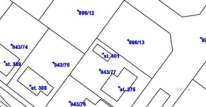 Parcela st. 401 v KÚ Nížkov, Katastrální mapa