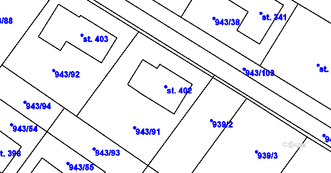Parcela st. 402 v KÚ Nížkov, Katastrální mapa