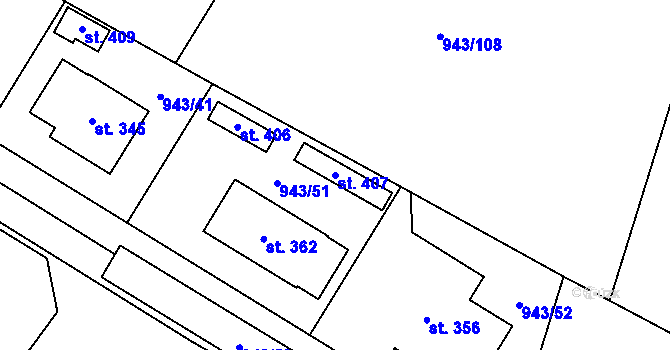 Parcela st. 407 v KÚ Nížkov, Katastrální mapa