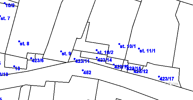 Parcela st. 10/2 v KÚ Špinov, Katastrální mapa