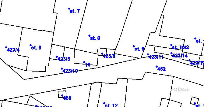 Parcela st. 423/6 v KÚ Špinov, Katastrální mapa