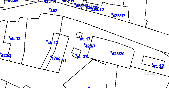 Parcela st. 423/7 v KÚ Špinov, Katastrální mapa