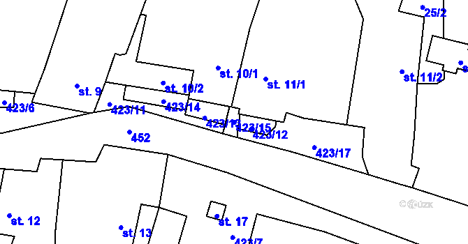 Parcela st. 423/15 v KÚ Špinov, Katastrální mapa