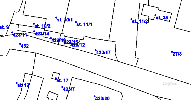 Parcela st. 423/17 v KÚ Špinov, Katastrální mapa