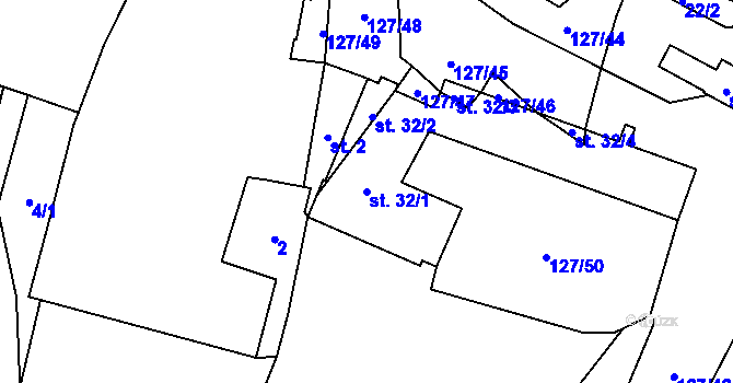 Parcela st. 32/1 v KÚ Špinov, Katastrální mapa