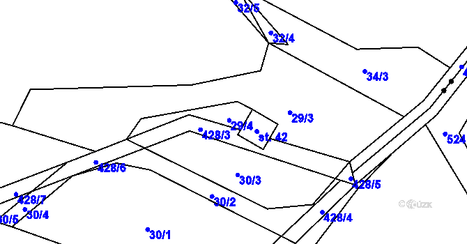 Parcela st. 29/4 v KÚ Špinov, Katastrální mapa