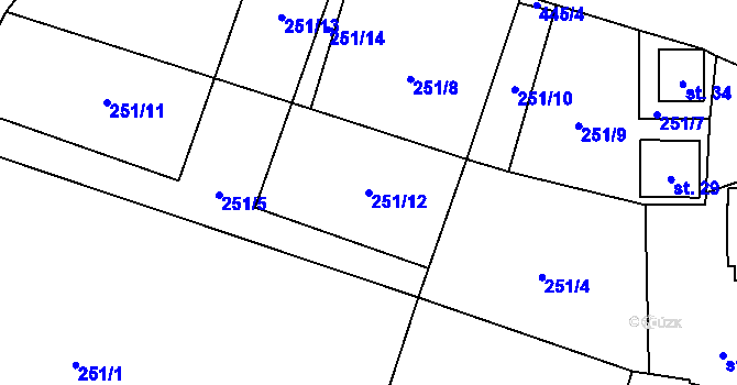 Parcela st. 251/12 v KÚ Špinov, Katastrální mapa