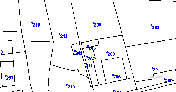 Parcela st. 206 v KÚ Heršpice, Katastrální mapa
