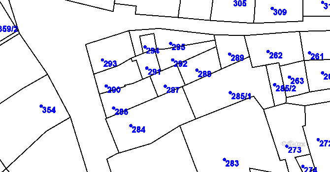 Parcela st. 287 v KÚ Heršpice, Katastrální mapa