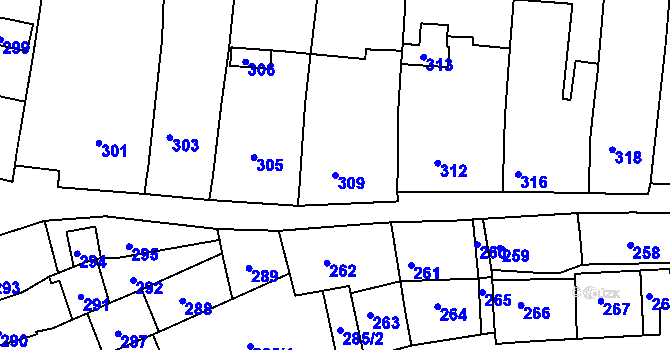 Parcela st. 309 v KÚ Heršpice, Katastrální mapa