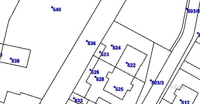 Parcela st. 523 v KÚ Heršpice, Katastrální mapa