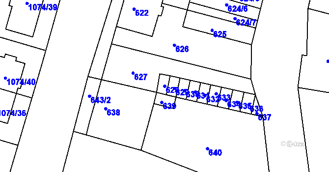 Parcela st. 628 v KÚ Heršpice, Katastrální mapa