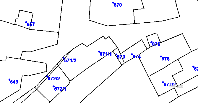 Parcela st. 671/1 v KÚ Heršpice, Katastrální mapa