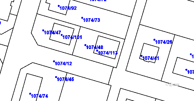 Parcela st. 1074/113 v KÚ Heršpice, Katastrální mapa