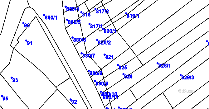 Parcela st. 821 v KÚ Nížkovice, Katastrální mapa