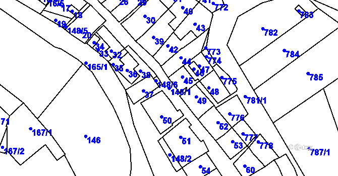 Parcela st. 148/1 v KÚ Nížkovice, Katastrální mapa