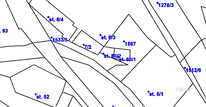 Parcela st. 80/2 v KÚ Norberčany, Katastrální mapa