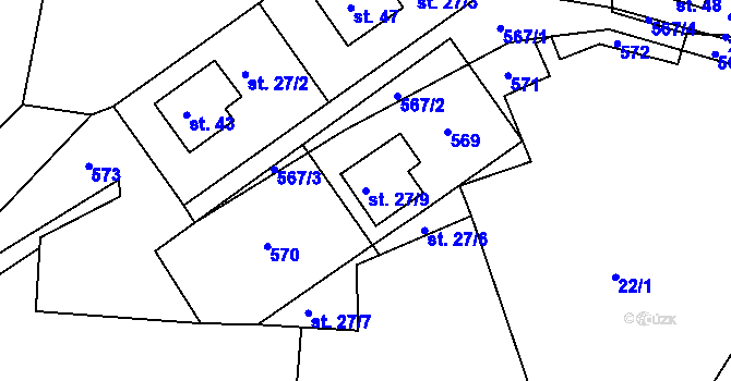 Parcela st. 27/9 v KÚ Trhavice, Katastrální mapa