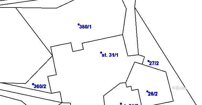 Parcela st. 31/1 v KÚ Trhavice, Katastrální mapa