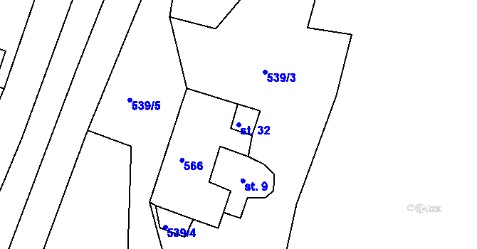 Parcela st. 32 v KÚ Trhavice, Katastrální mapa