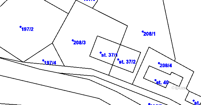 Parcela st. 37/1 v KÚ Trhavice, Katastrální mapa