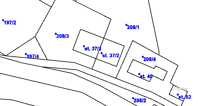 Parcela st. 37/2 v KÚ Trhavice, Katastrální mapa