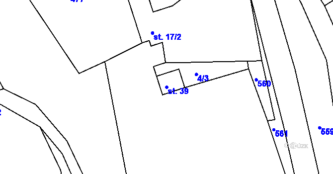 Parcela st. 39 v KÚ Trhavice, Katastrální mapa