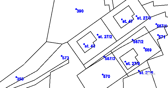 Parcela st. 43 v KÚ Trhavice, Katastrální mapa