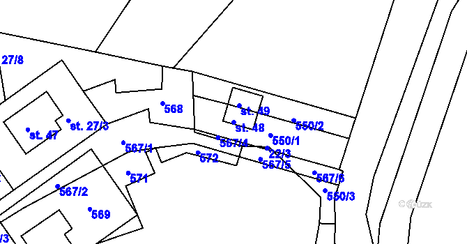 Parcela st. 48 v KÚ Trhavice, Katastrální mapa
